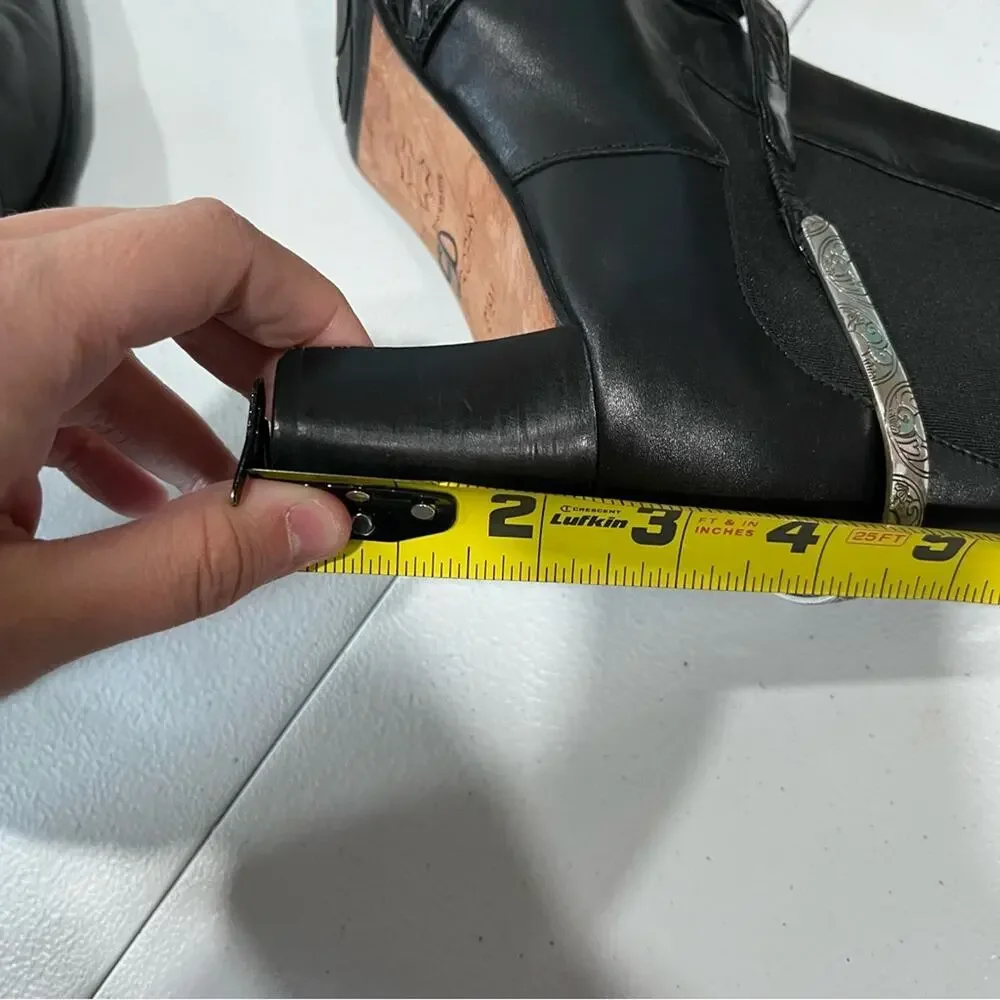 Brighton Black Leather Croc Western Booties Square Toe Womens 8.5 Motorcycle